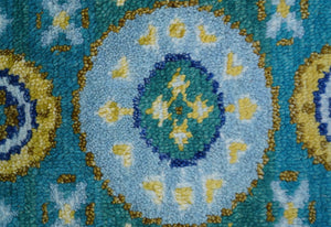 Quick Ship Khotan Design 2x3 Teal And Mustard Hand Knotted Wool Rug