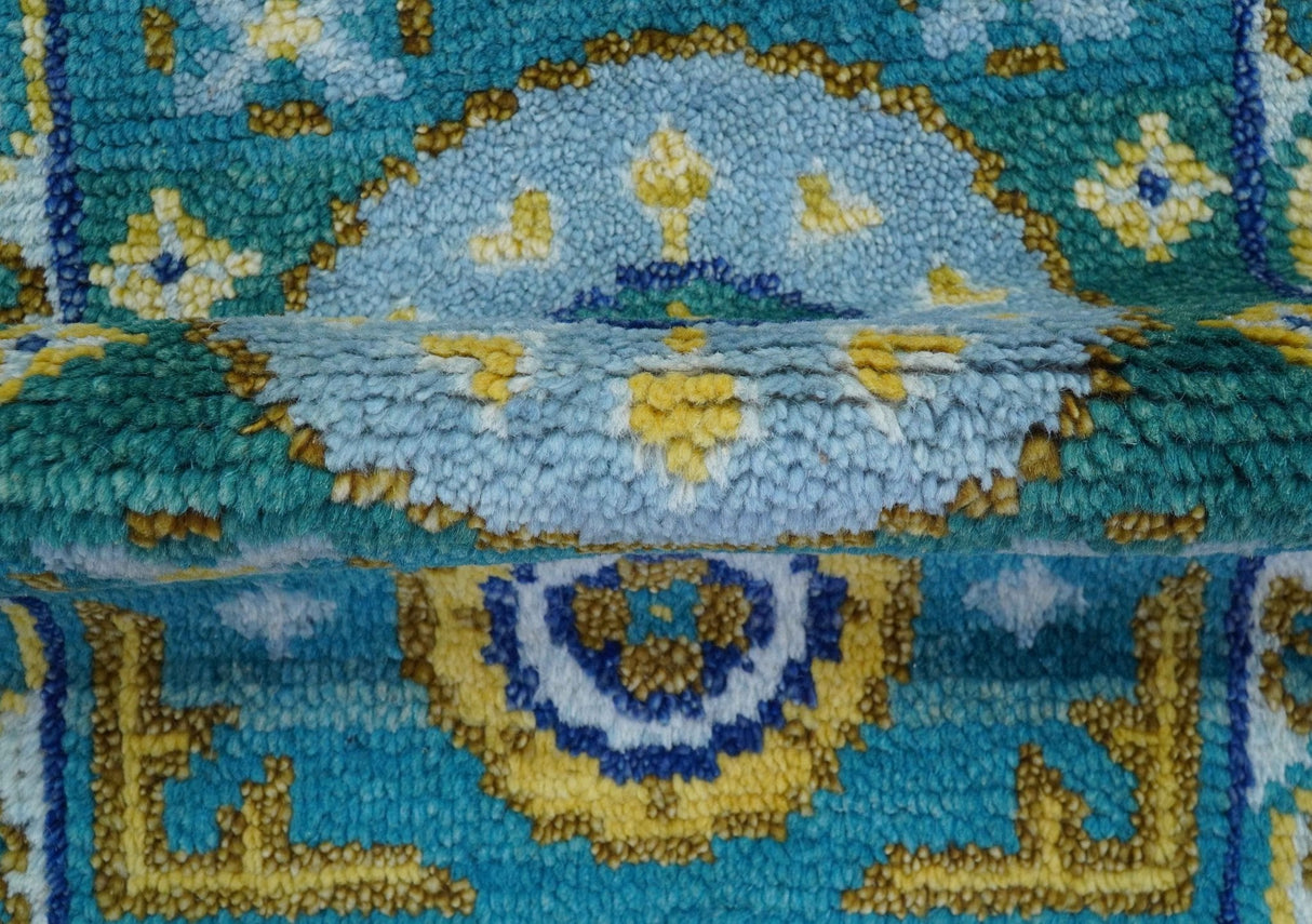 Quick Ship Khotan Design 2x3 Teal And Mustard Hand Knotted Wool Rug
