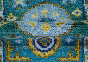 Quick Ship Khotan Design 2x3 Teal And Mustard Hand Knotted Wool Rug