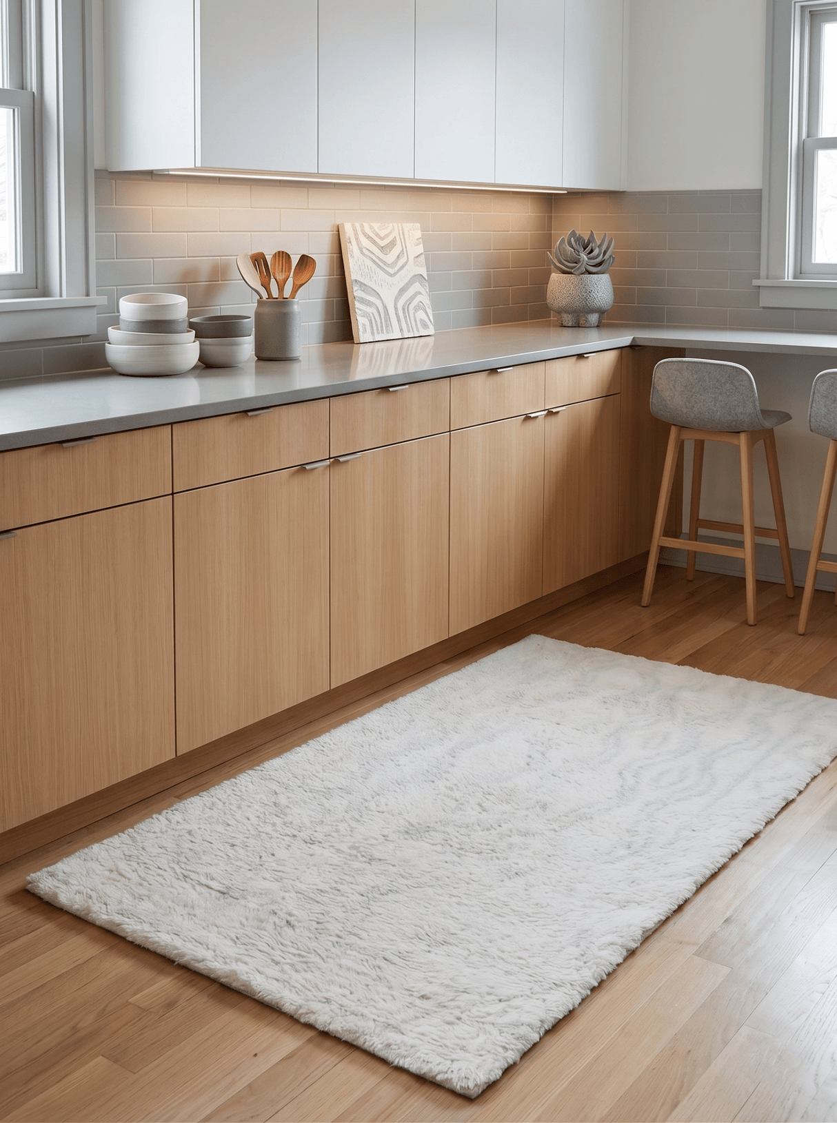 Quick Ship Modern Beige And Charcoal Hand Loom 4x6 Wool Rug