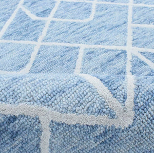 Quick Ship Modern Contemporary Blue And White Hand Tufted 5x8 Wool Rug
