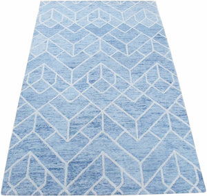 Quick Ship Modern Contemporary Blue And White Hand Tufted 5x8 Wool Rug