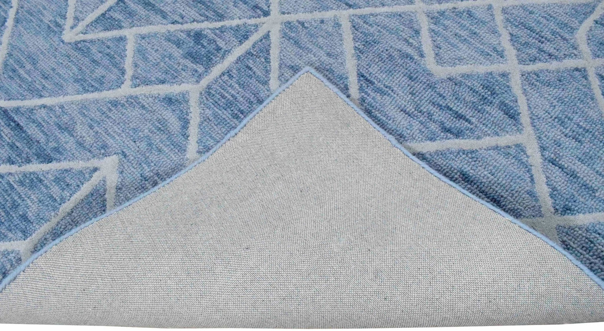 Quick Ship Modern Contemporary Blue And White Hand Tufted 5x8 Wool Rug