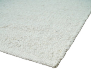 Quick Ship Modern Solid Design White Hand Loom 8x10 Wool Rug