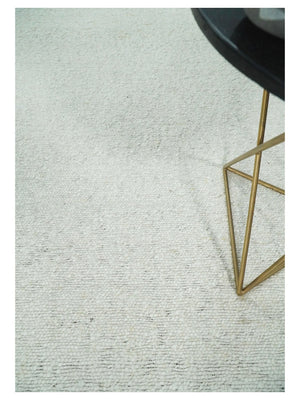 Quick Ship Modern Solid Design White Hand Loom 8x10 Wool Rug
