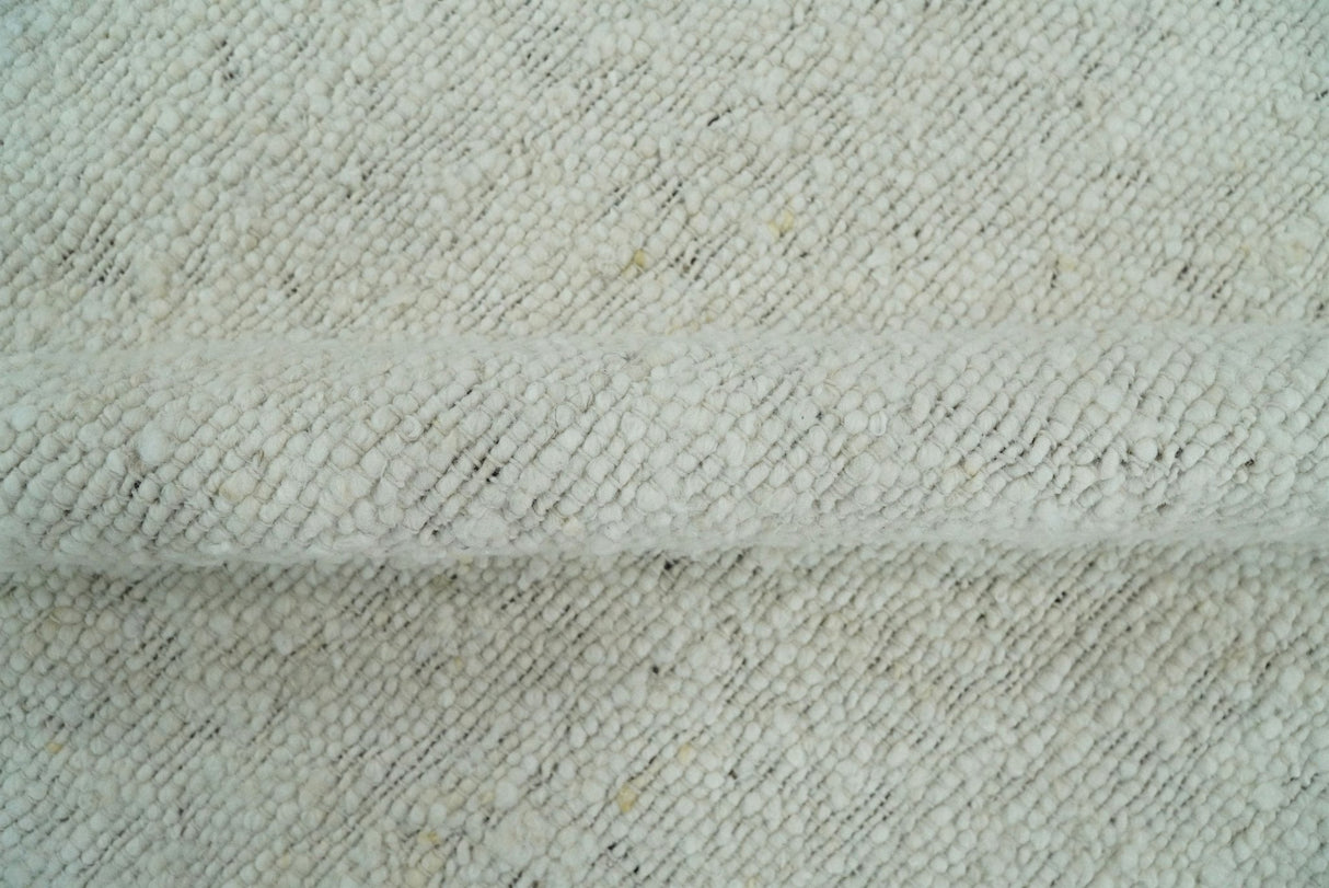 Quick Ship Modern Solid Design White Hand Loom 8x10 Wool Rug