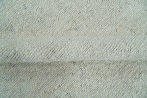 Quick Ship Modern Solid Design White Hand Loom 8x10 Wool Rug