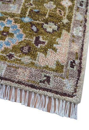 Quick Ship Olive And Peach Traditional Hand Knotted 8x10 Wool Rug