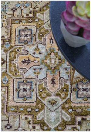 Quick Ship Olive And Peach Traditional Hand Knotted 8x10 Wool Rug