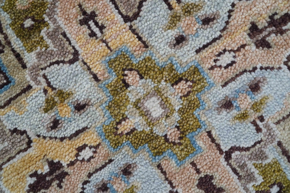 Quick Ship Olive And Peach Traditional Hand Knotted 8x10 Wool Rug