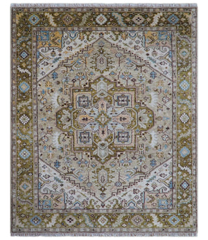 Quick Ship Olive And Peach Traditional Hand Knotted 8x10 Wool Rug