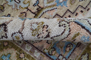 Quick Ship Olive And Peach Traditional Hand Knotted 8x10 Wool Rug