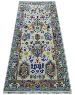Quick Ship Oversize 4x10 Runner Ivory And Gray Hand Knotted Wool Rug