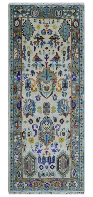 Quick Ship Oversize 4x10 Runner Ivory And Gray Hand Knotted Wool Rug