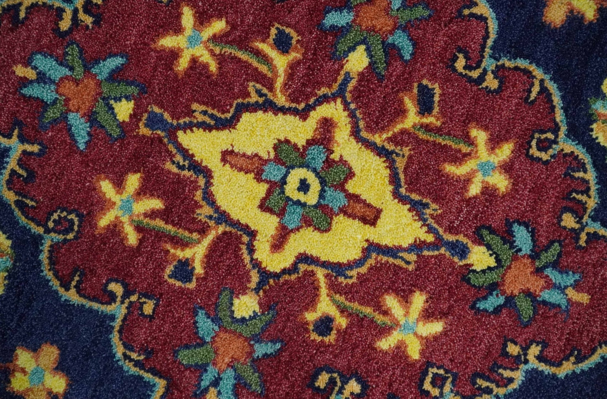 Quick Ship Red And Blue Traditional Design Hand Tufted 3x5 Wool Rug