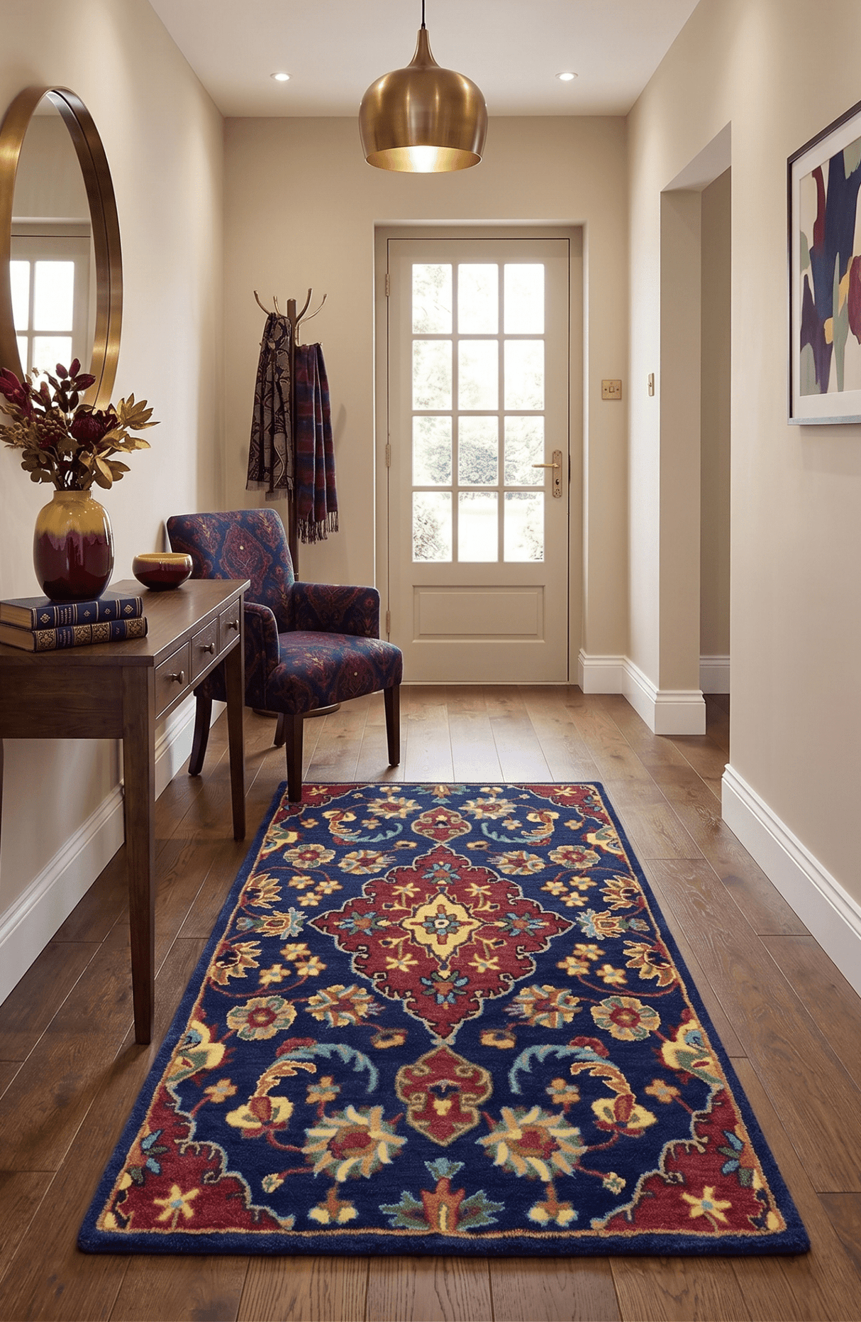 Quick Ship Red And Blue Traditional Design Hand Tufted 3x5 Wool Rug