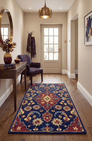 Quick Ship Red And Blue Traditional Design Hand Tufted 3x5 Wool Rug