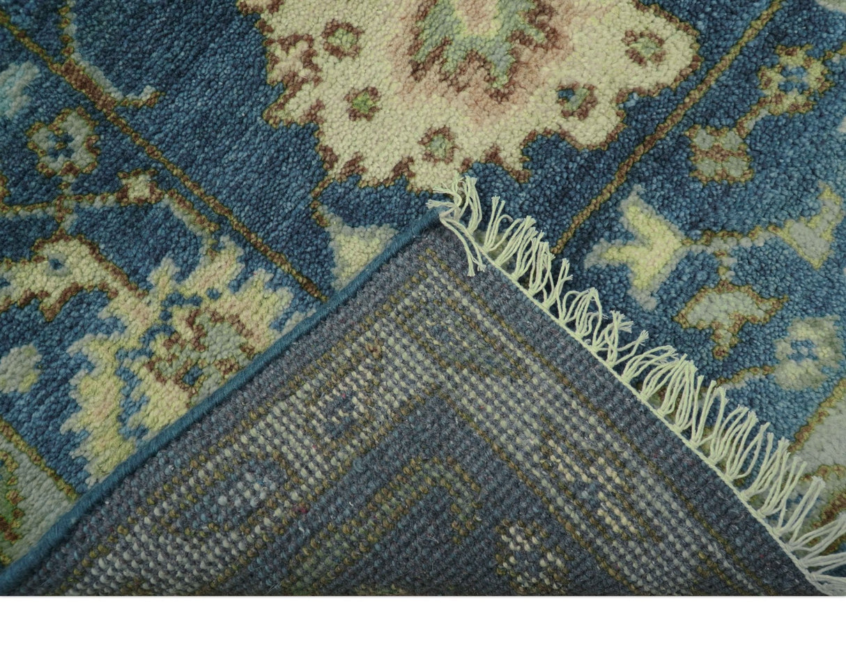 Quick Ship Small 5x5 Traditional Oushak Blue And Beige Hand Knotted Wool Rug