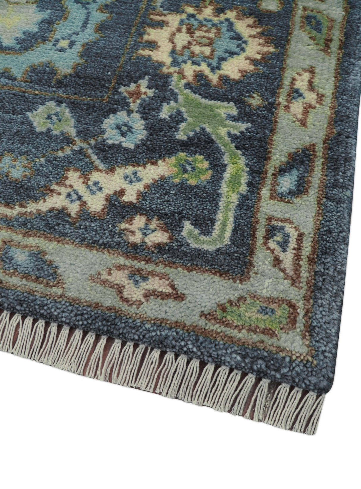 Quick Ship Small 5x5 Traditional Oushak Blue And Beige Hand Knotted Wool Rug