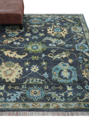 Quick Ship Small 5x5 Traditional Oushak Blue And Beige Hand Knotted Wool Rug