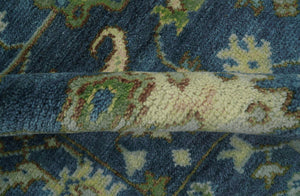 Quick Ship Small 5x5 Traditional Oushak Blue And Beige Hand Knotted Wool Rug