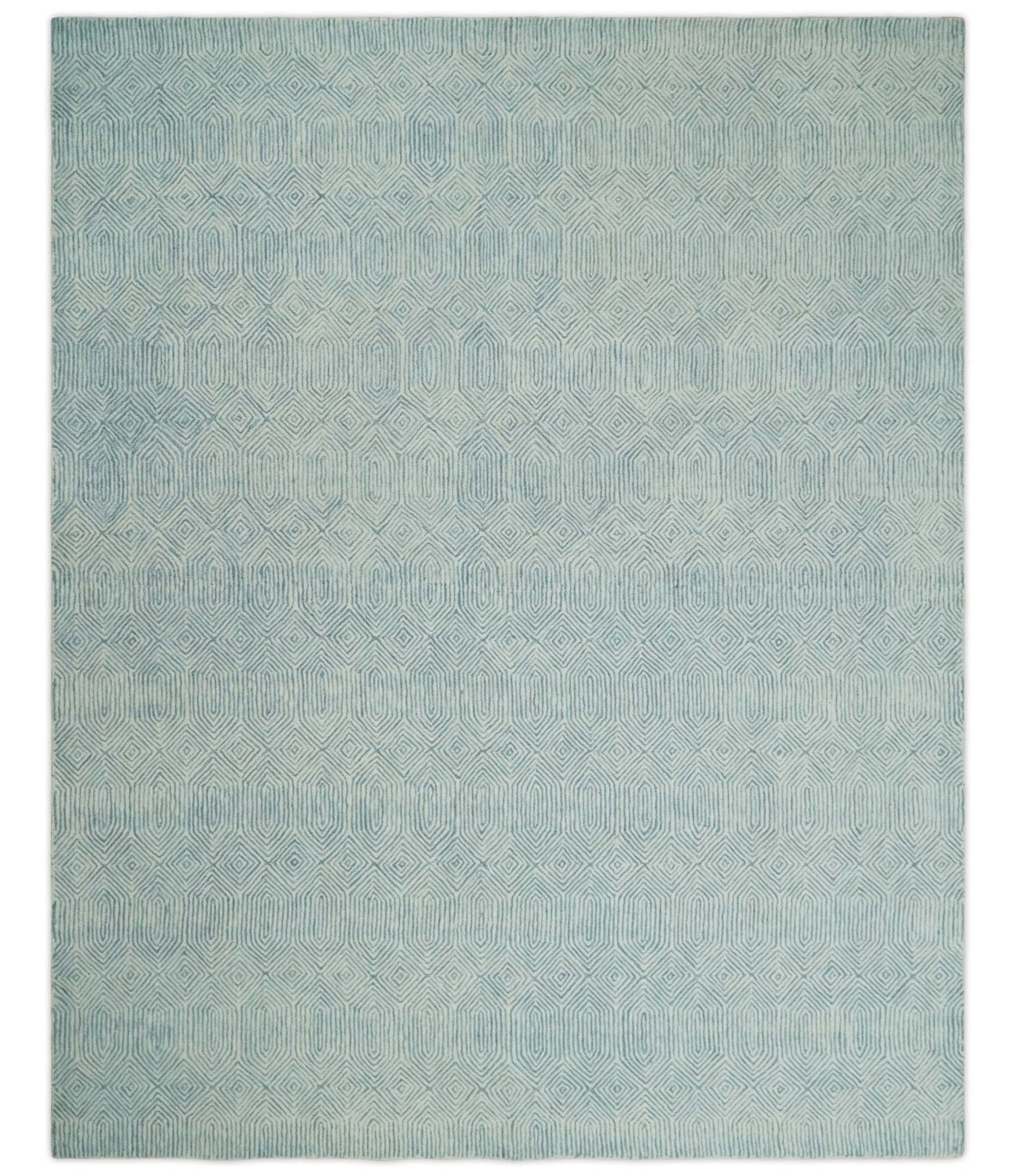 Quick Ship Teal And Ivory Modern Contemporary Hand Tufted 5x8 Wool Rug