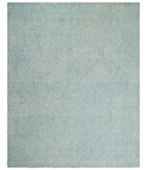 Quick Ship Teal And Ivory Modern Contemporary Hand Tufted 5x8 Wool Rug