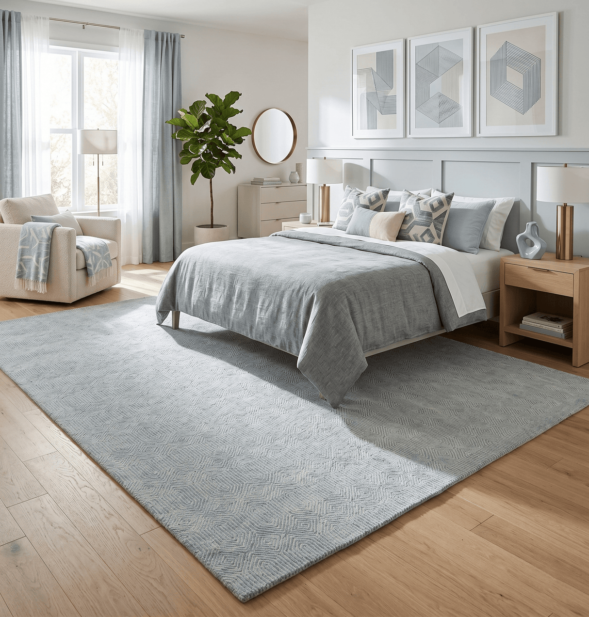 Quick Ship Teal And Ivory Modern Contemporary Hand Tufted 5x8 Wool Rug