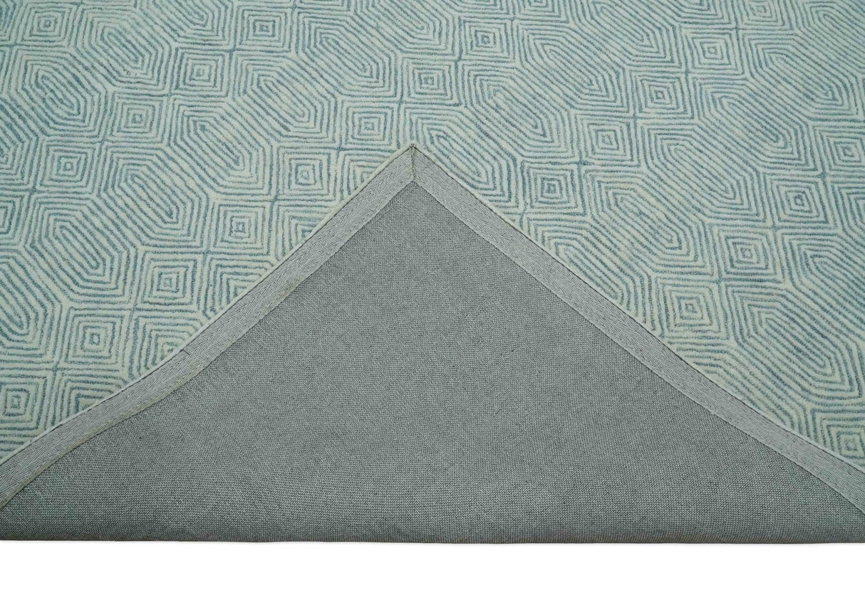 Quick Ship Teal And Ivory Modern Contemporary Hand Tufted 5x8 Wool Rug