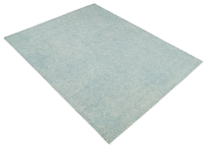 Quick Ship Teal And Ivory Modern Contemporary Hand Tufted 5x8 Wool Rug