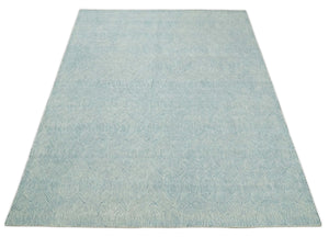 Quick Ship Teal And Ivory Modern Contemporary Hand Tufted 5x8 Wool Rug