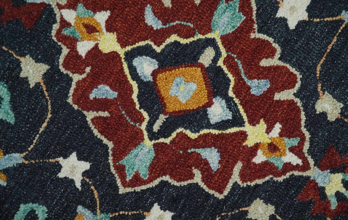 Quick Ship Traditional Charcoal And Maroon Hand Tufted 3x5 Wool Rug