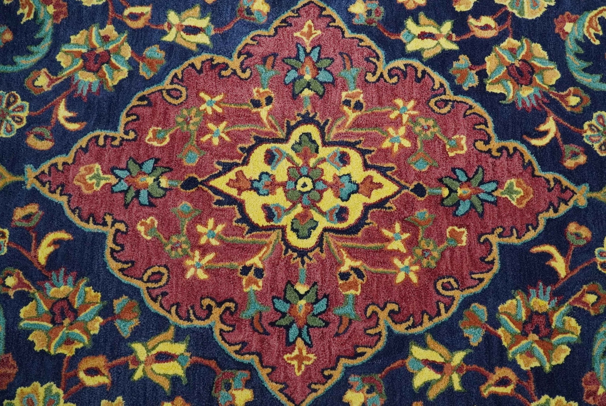 Quick Ship Traditional Design Red And Blue Hand Tufted 5x8 Wool Rug