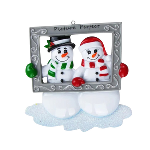 Snow Couple Holding Frame Personalized Christmas Ornament