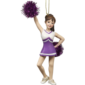 Pom-Pom Cheerleader Ornament - Purple - 5.5 Inches
