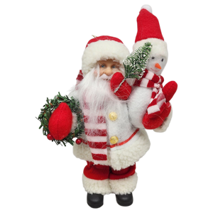 Festive Santa with Snowman Figurine Ornament - 9 inches