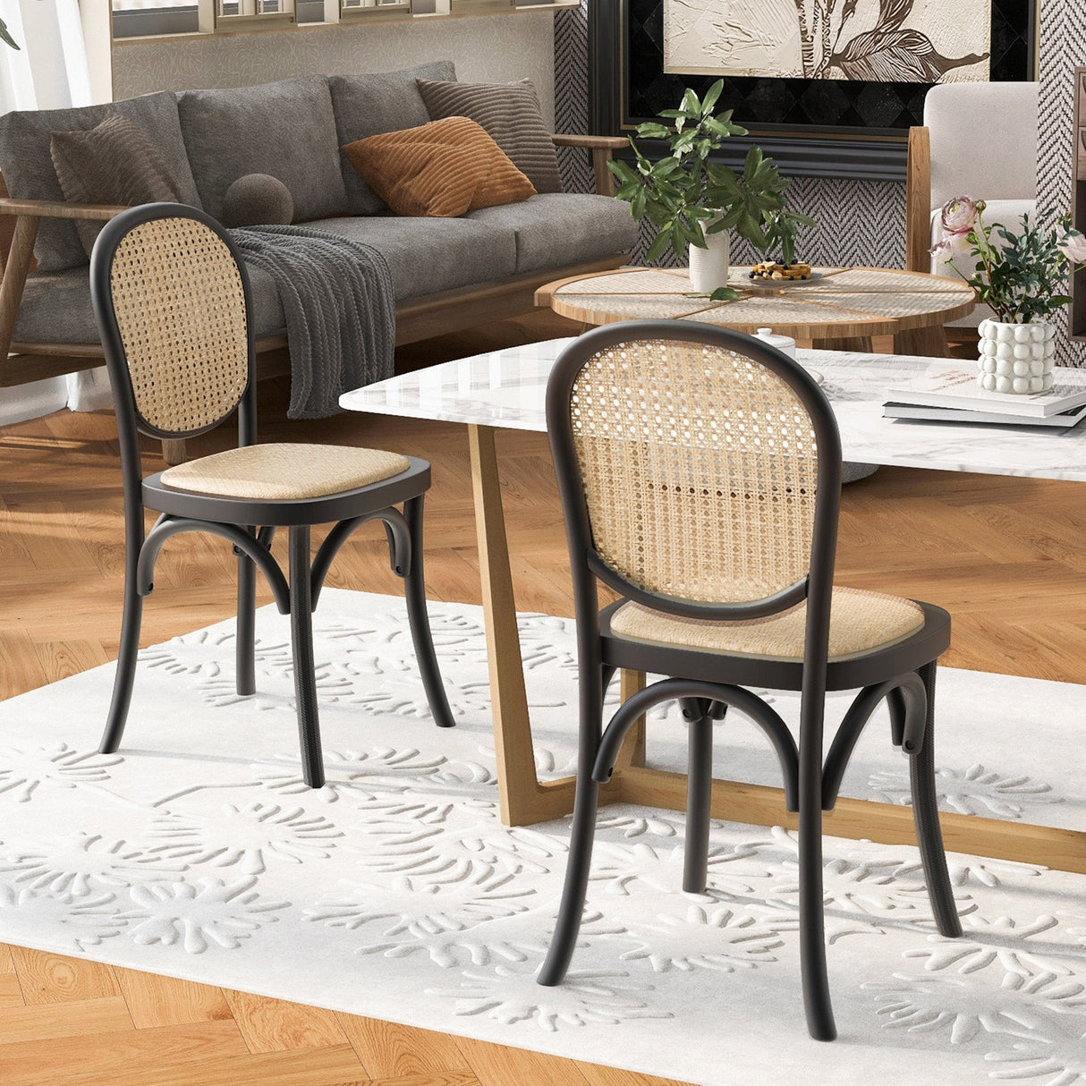 Qyros Dining Chair with Round Backrest and Curved Legs, Set of 2 - Dining Chairs