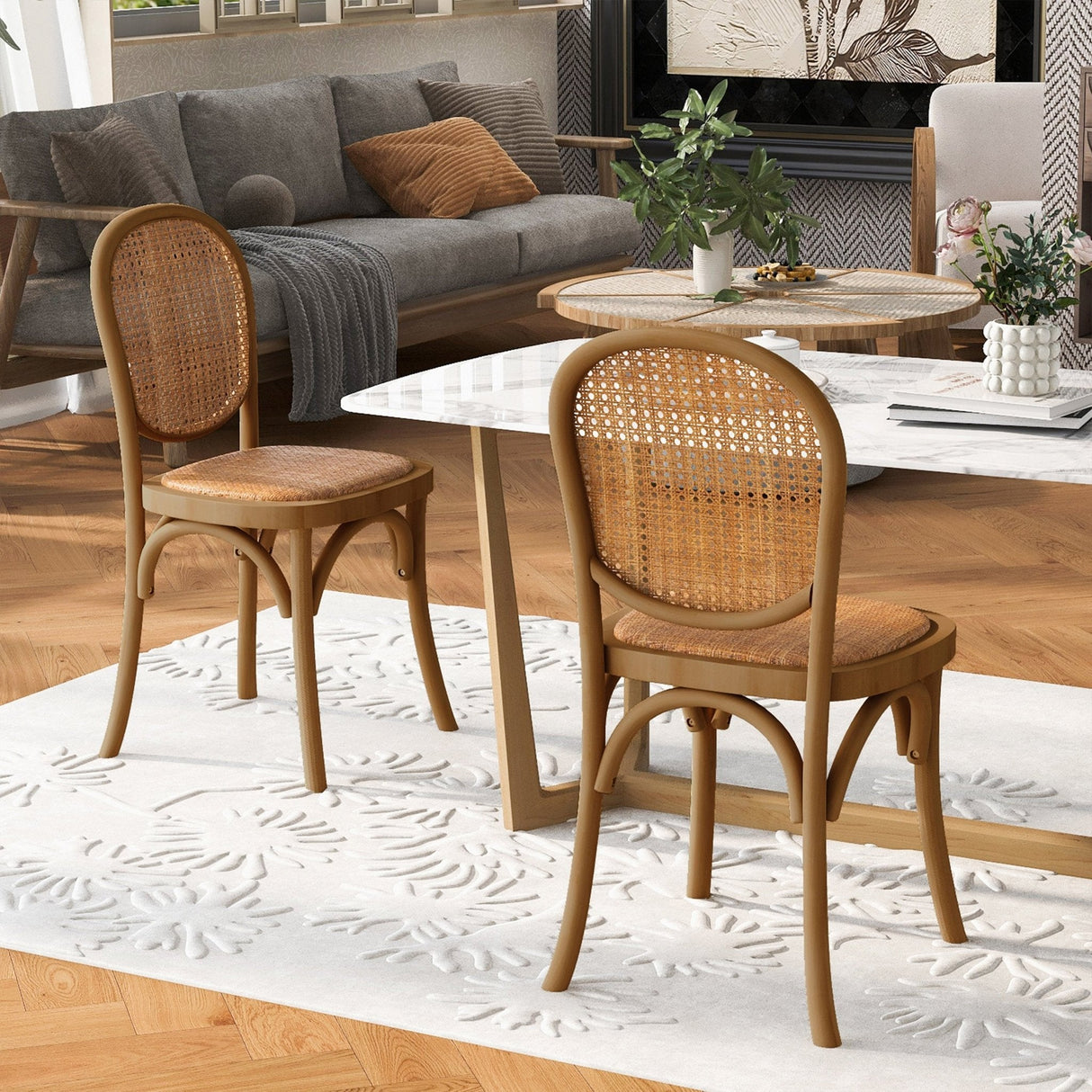 Qyros Dining Chair with Round Backrest and Curved Legs, Set of 2 - Dining Chairs