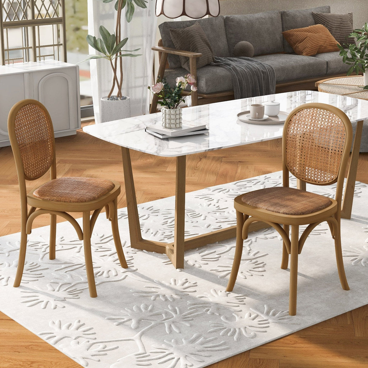 Qyros Dining Chair with Round Backrest and Curved Legs, Set of 2 - Dining Chairs