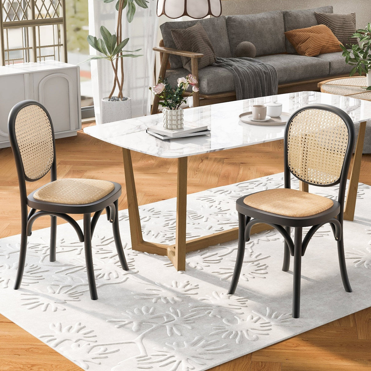 Qyros Dining Chair with Round Backrest and Curved Legs, Set of 2 - Dining Chairs