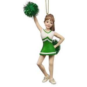 Pom-Pom Cheerleader Ornament - Green - 5.5 Inches