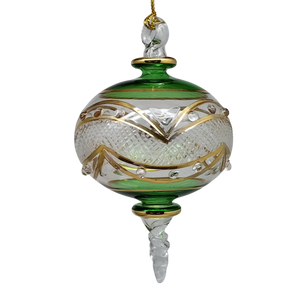 Gold Etched Blown Glass Sphere - Green