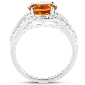 2.81 Carat Genuine Citrine and White Topaz .925 Sterling Silver Ring
