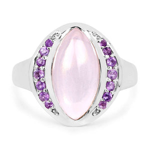 3.57 Carat Genuine Rose Quartz And Amethyst .925 Sterling Silver Ring