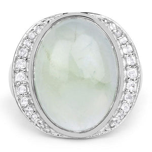 11.50 Carat Genuine Prehnite And White Topaz .925 Sterling Silver Ring