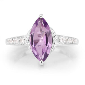 1.55 Carat Genuine Amethyst and White Topaz .925 Sterling Silver Ring