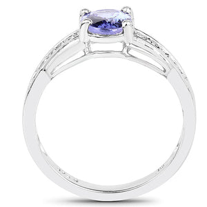 1.27 Carat Genuine Tanzanite and White Diamond .925 Sterling Silver Ring