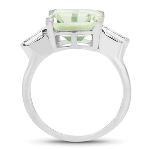 4.76 Carat Genuine Green Amethyst & White Topaz .925 Sterling Silver Ring