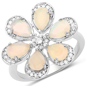 1.71 Carat Genuine Ethiopian Opal and White Topaz .925 Sterling Silver Ring Ring