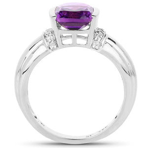 1.52 Carat Genuine Amethyst and White Topaz .925 Sterling Silver Ring
